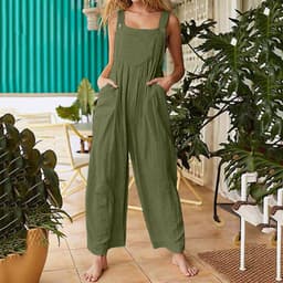 image-2021 new Amazon cross-border foreign trade female printing sleeveless side pocket casual wide-leg side buckle jumpsuit