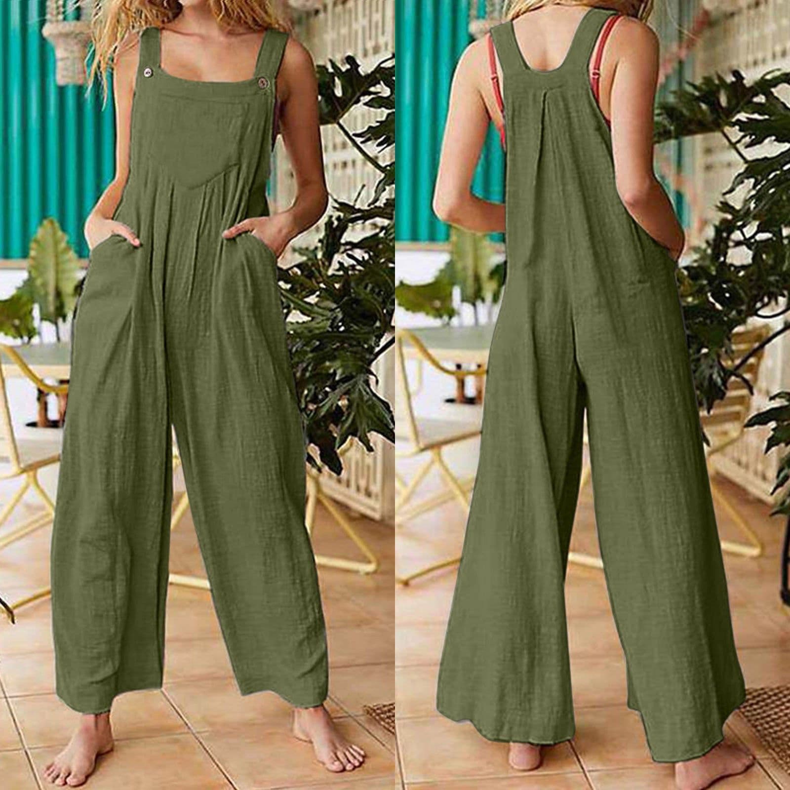 image-2021 new Amazon cross-border foreign trade female printing sleeveless side pocket casual wide-leg side buckle jumpsuit