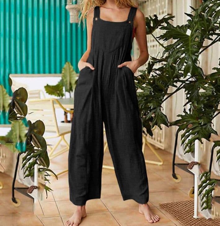 image-2021 new Amazon cross-border foreign trade female printing sleeveless side pocket casual wide-leg side buckle jumpsuit