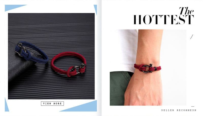 image-AliExpress foreign trade European and American Bracelet Men's Braided Titanium Steel Bracelet Horseshoe Buckle Stainless Steel Jewelry Bracelet