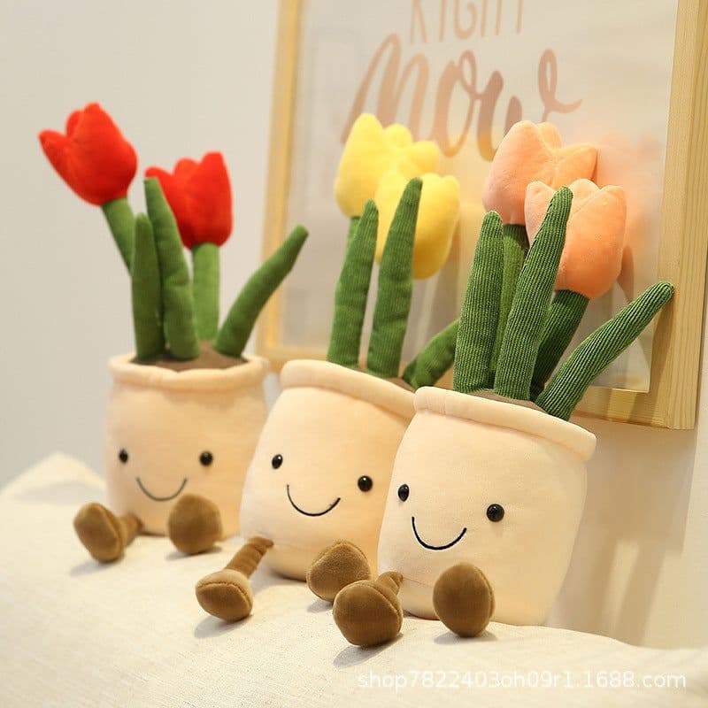 image-Cute simulation small flower doll decoration living room tulip bouquet plush toy doll doll succulent potted plant