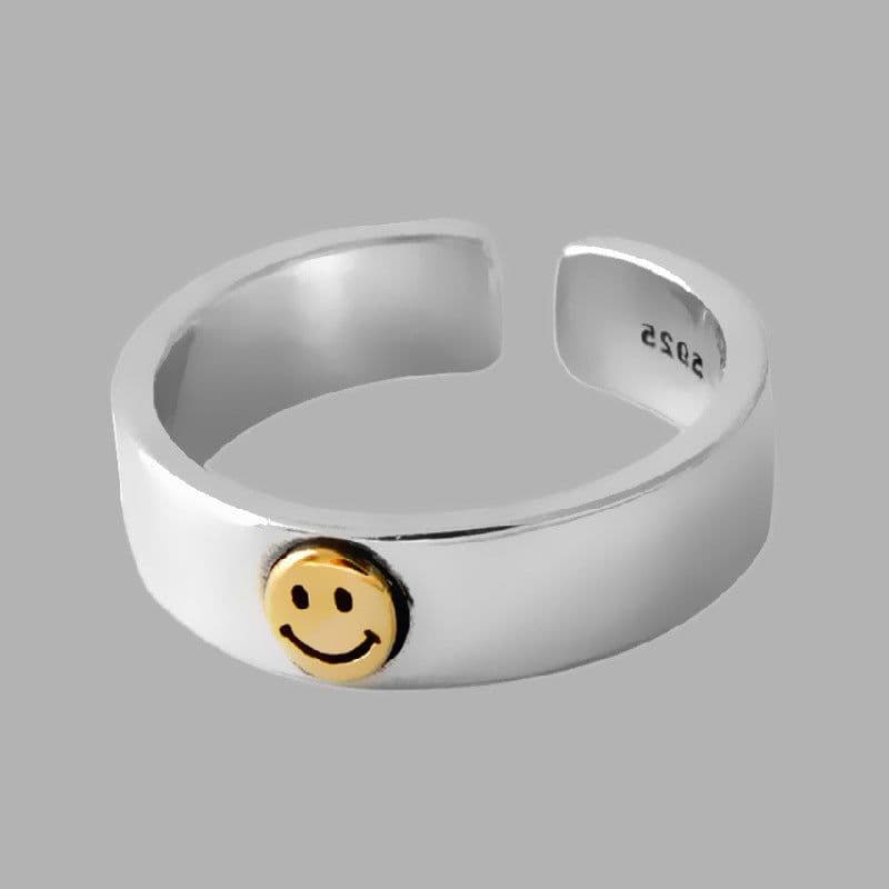 image-Cold wind smiley ring Korean personality niche retro smile finger lucky ring ladies accessories source