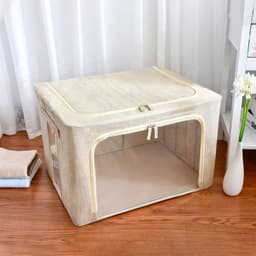 image-Wholesale transparent storage box Oxford cloth steel frame storage box washed quilt clothes large foldable storage box