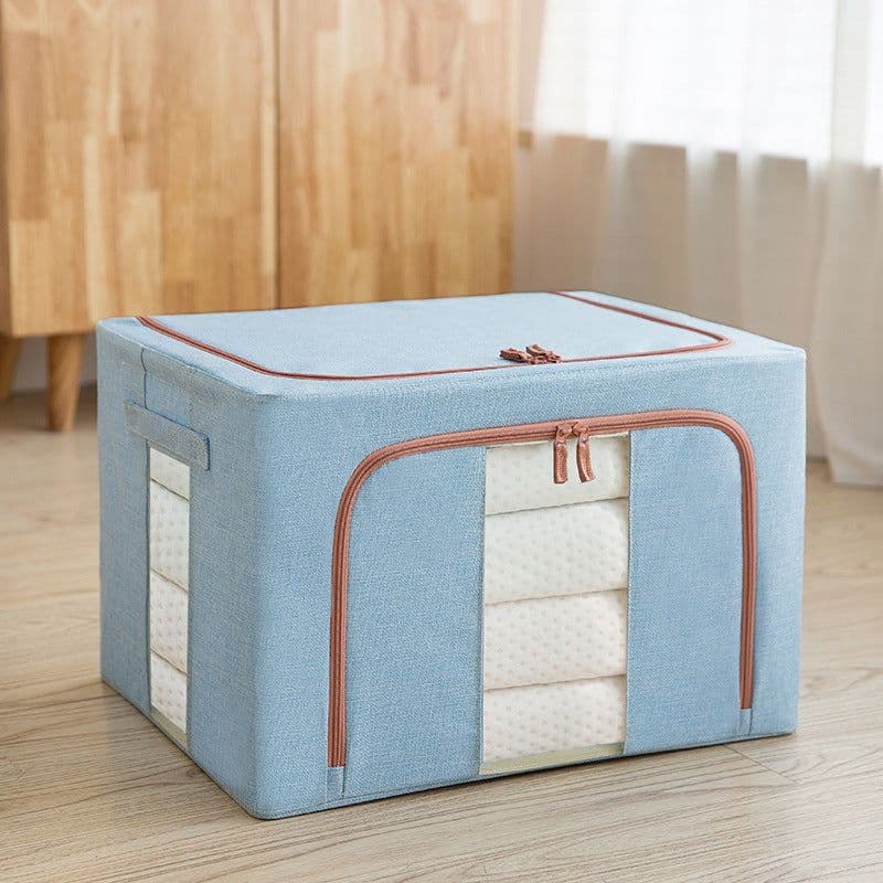 image-Wholesale transparent storage box Oxford cloth steel frame storage box washed quilt clothes large foldable storage box