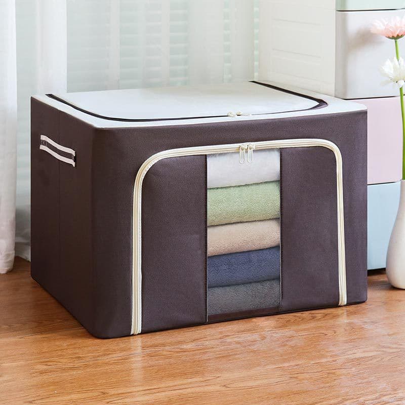image-Wholesale transparent storage box Oxford cloth steel frame storage box washed quilt clothes large foldable storage box