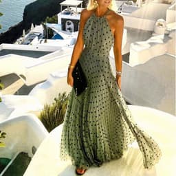 image-2021 European and American foreign trade new style round neck sleeveless printed pleated dress women's dress long skirt