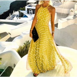 image-2021 European and American foreign trade new style round neck sleeveless printed pleated dress women's dress long skirt
