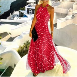 image-2021 European and American foreign trade new style round neck sleeveless printed pleated dress women's dress long skirt