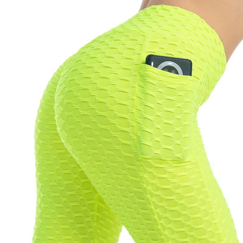 image-Cross-border 2021 foreign trade fashion pocket bubble yoga pants women high elasticity hip-lifting slim body sweat-absorbent leggings women