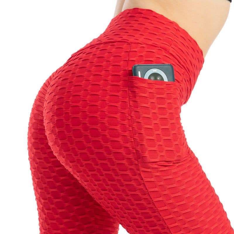 image-Cross-border 2021 foreign trade fashion pocket bubble yoga pants women high elasticity hip-lifting slim body sweat-absorbent leggings women