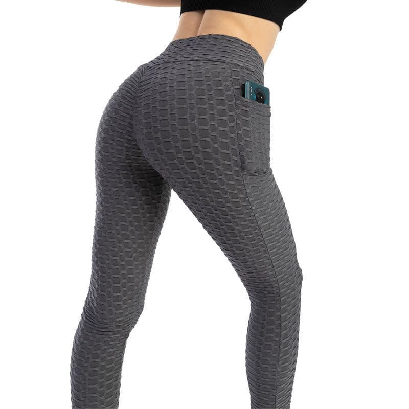 image-Cross-border 2021 foreign trade fashion pocket bubble yoga pants women high elasticity hip-lifting slim body sweat-absorbent leggings women