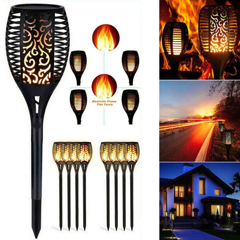 image-Cross-border 12/33/51/96LED Solar Flame Light Outdoor Lawn Landscape Light Courtyard Garden Torch Light