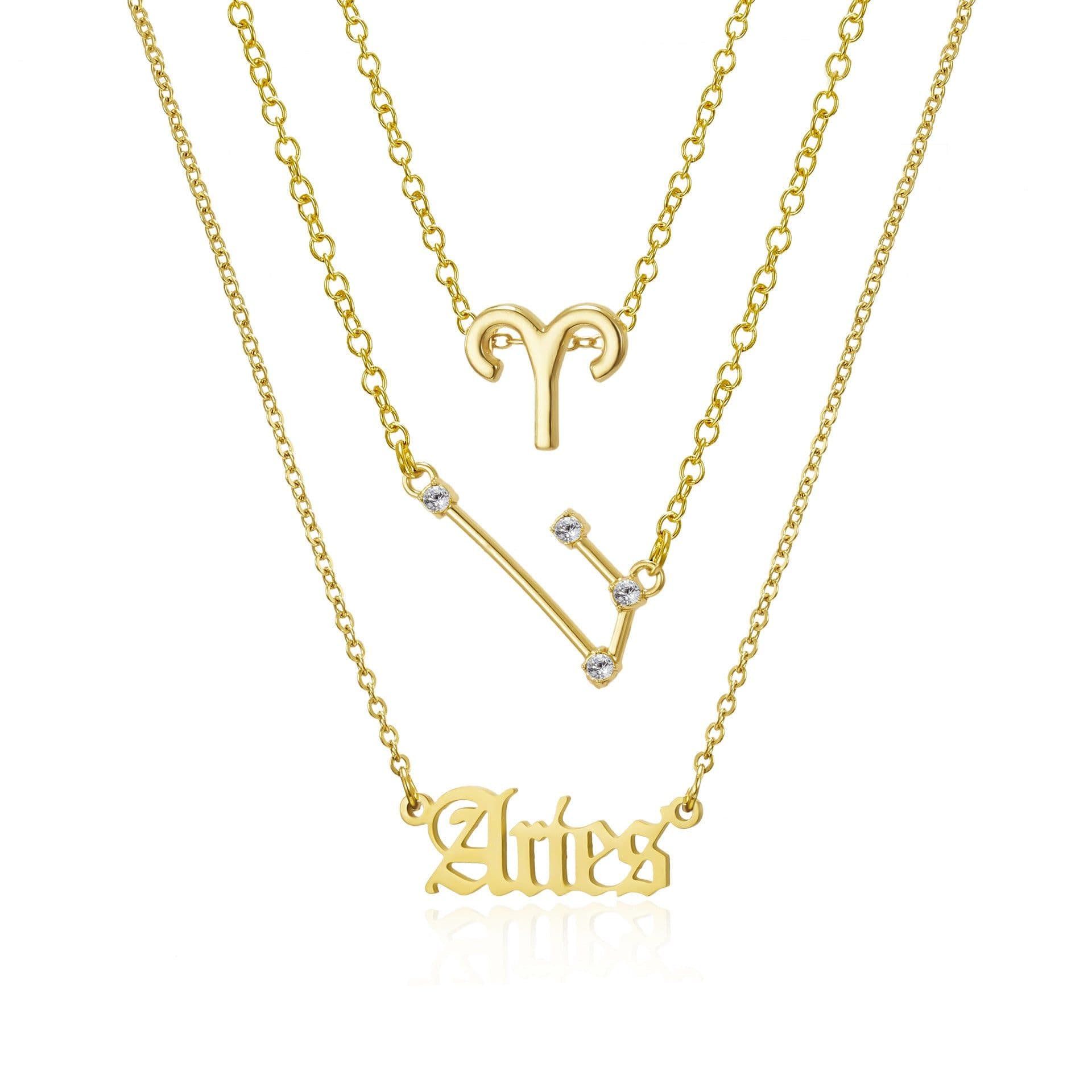 image-Cross-border hot sale 3-piece symbol starry sky ancient English alphabet twelve constellation necklace three-piece set wholesale