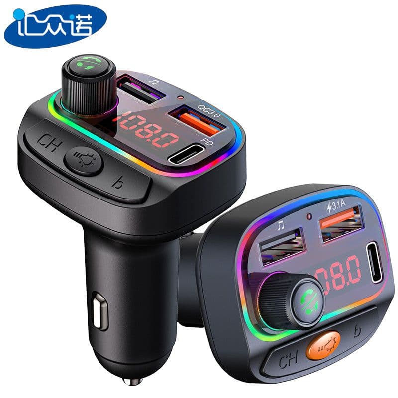 image-Car mp3 bluetooth player C14/C15 ambient light effect PD/QC3.0 fast charge bluetooth hands-free fm transmitter