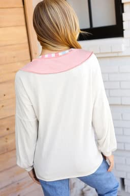 image-White Rainbow Stripe Color Block V Neck Long Sleeve Top