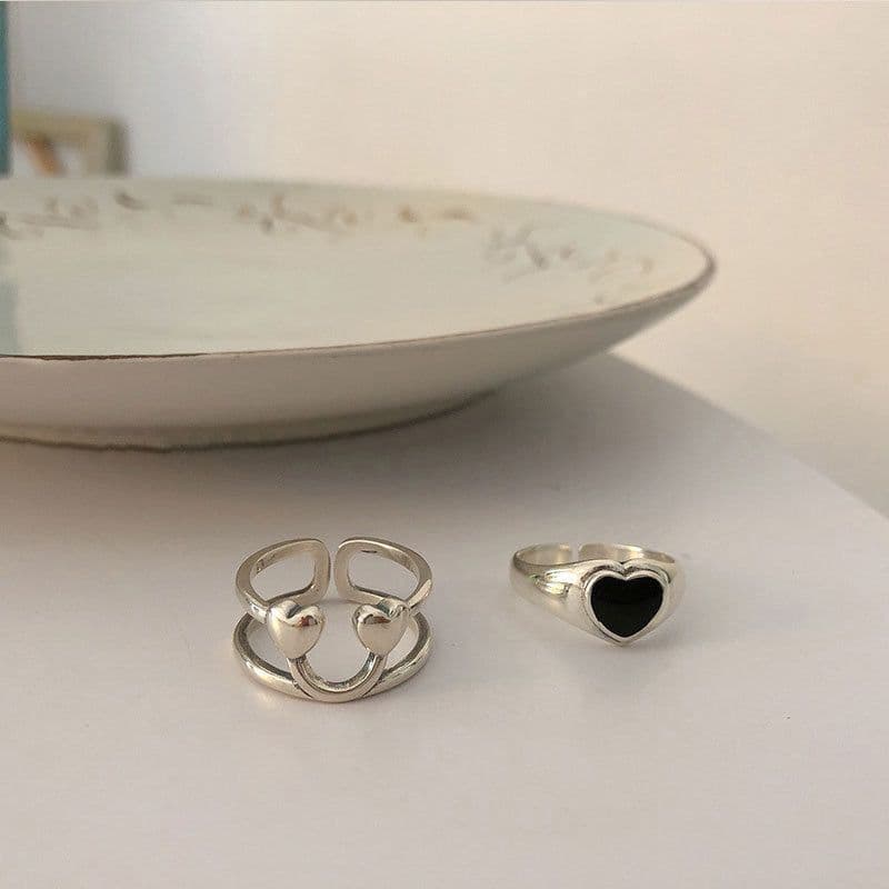 image-925 sterling silver custom Korean heart-shaped love peach heart dollar smiley face ring ring female index finger tail ring fashion trend
