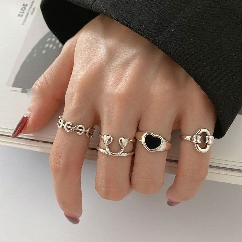 image-925 sterling silver custom Korean heart-shaped love peach heart dollar smiley face ring ring female index finger tail ring fashion trend