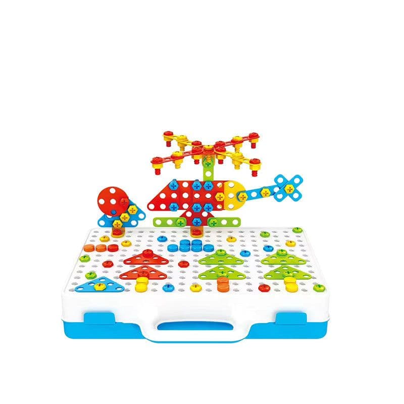 image-Electric drill screwing and inserting 3D puzzle scene DIY tool box portable box cross-border children's day gift