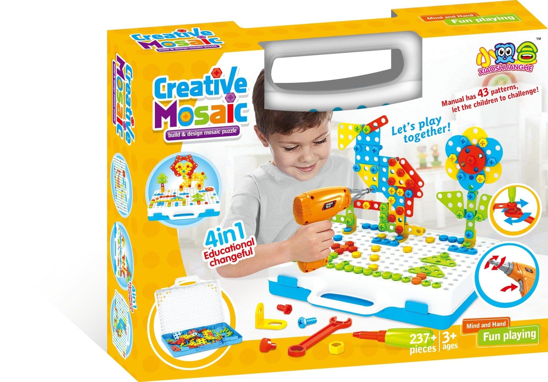 image-Electric drill screwing and inserting 3D puzzle scene DIY tool box portable box cross-border children's day gift