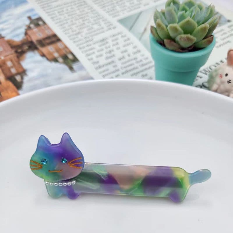 image-PAWSOME PETS NEW YORK Hand-painted Cat with Pearl Necklace Hair Clip all colors | Eco-Friendly