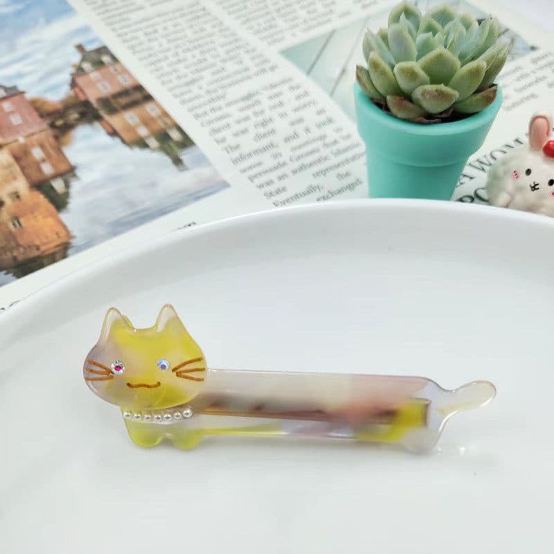 image-PAWSOME PETS NEW YORK Hand-painted Cat with Pearl Necklace Hair Clip all colors | Eco-Friendly
