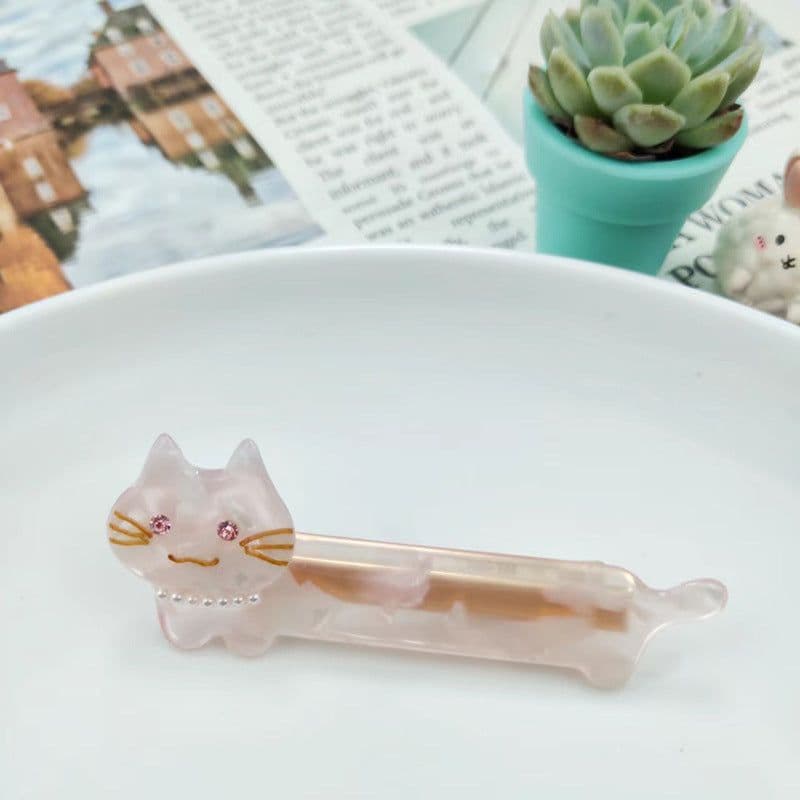 image-PAWSOME PETS NEW YORK Hand-painted Cat with Pearl Necklace Hair Clip all colors | Eco-Friendly
