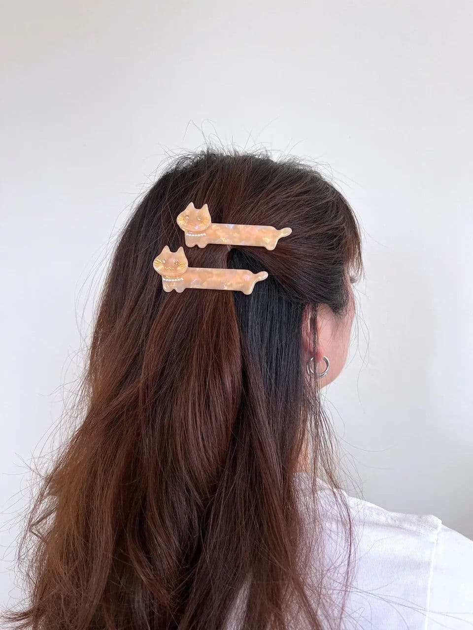 image-PAWSOME PETS NEW YORK Hand-painted Cat with Pearl Necklace Hair Clip all colors | Eco-Friendly