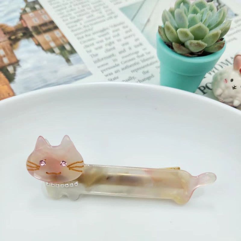 image-PAWSOME PETS NEW YORK Hand-painted Cat with Pearl Necklace Hair Clip all colors | Eco-Friendly