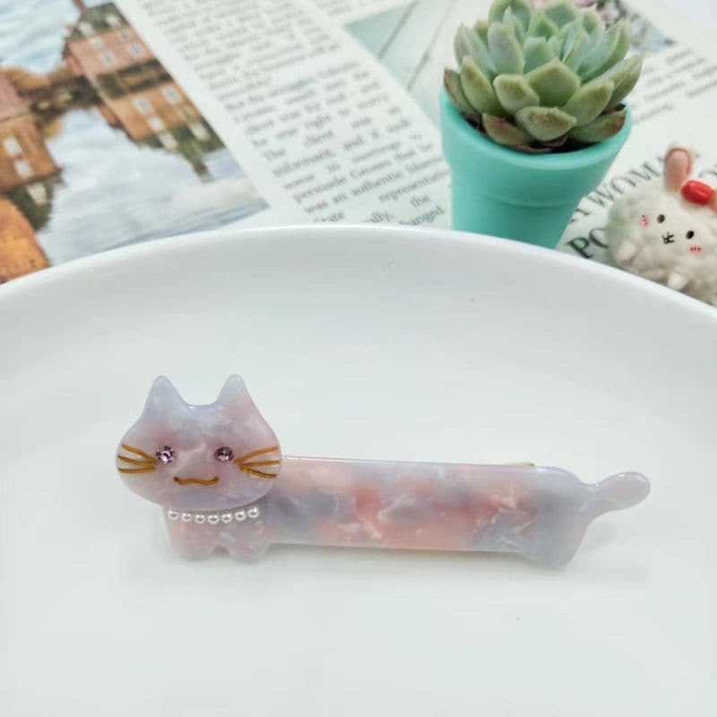 image-PAWSOME PETS NEW YORK Hand-painted Cat with Pearl Necklace Hair Clip all colors | Eco-Friendly