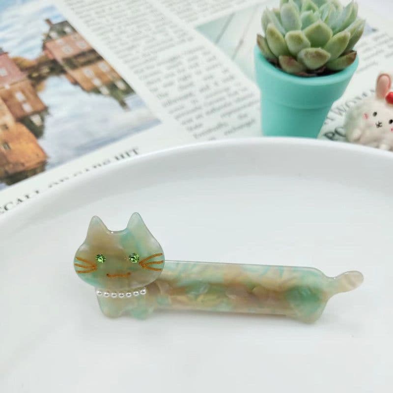 image-PAWSOME PETS NEW YORK Hand-painted Cat with Pearl Necklace Hair Clip all colors | Eco-Friendly