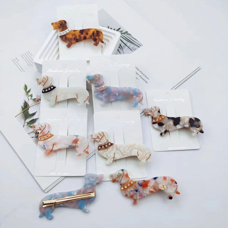 image-PAWSOME PETS NEW YORK Hand-painted Sausage Dog Hair Clip all colors | Eco-Friendly