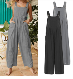 image-2021 new Amazon cross-border foreign trade female printing sleeveless side pocket casual wide-leg side buckle jumpsuit