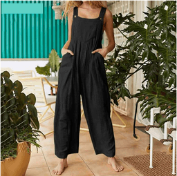 image-2021 new Amazon cross-border foreign trade female printing sleeveless side pocket casual wide-leg side buckle jumpsuit