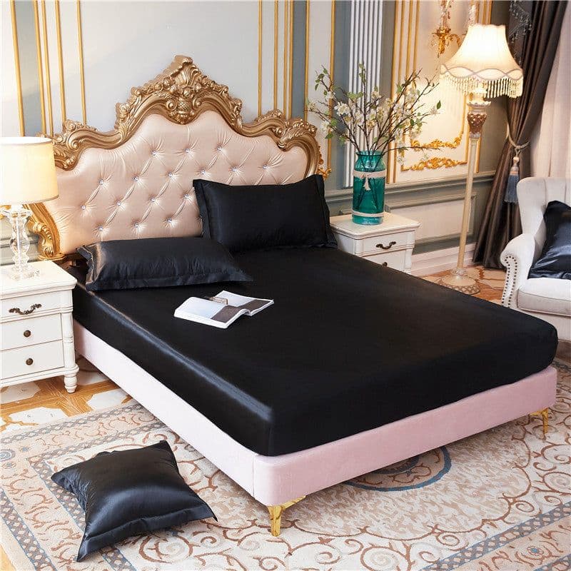 image-E-commerce cross-border silk bed sheet multi-size single bed sheet solid color bed sheet three-piece set of imitation silk smooth bed sheet