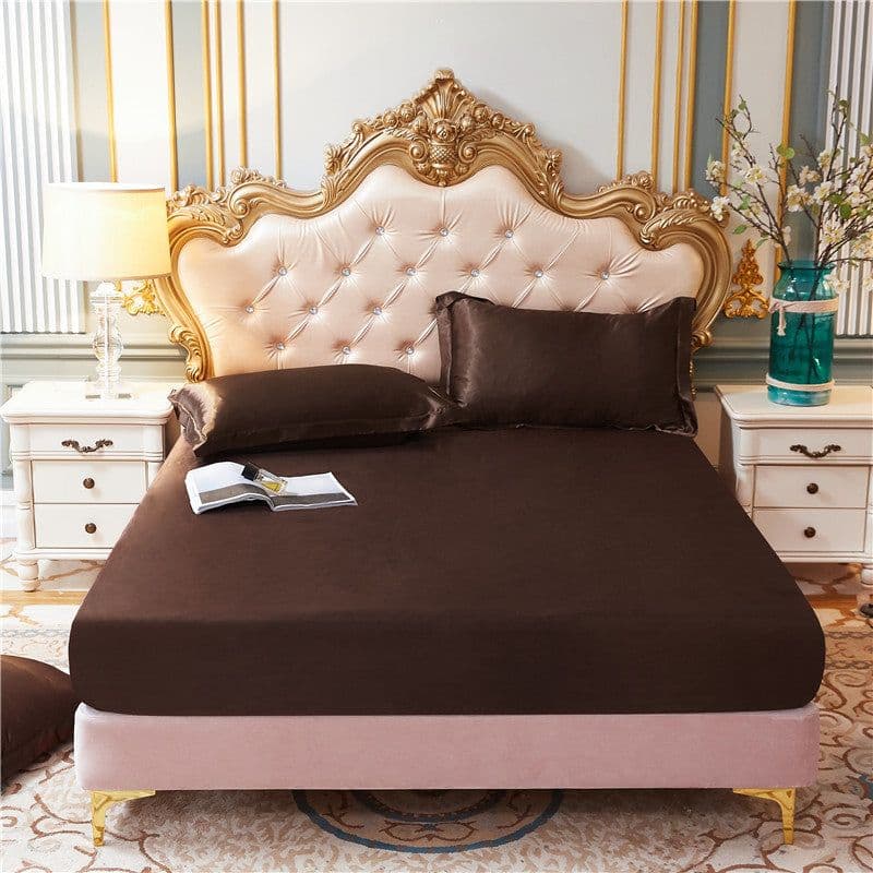 image-E-commerce cross-border silk bed sheet multi-size single bed sheet solid color bed sheet three-piece set of imitation silk smooth bed sheet