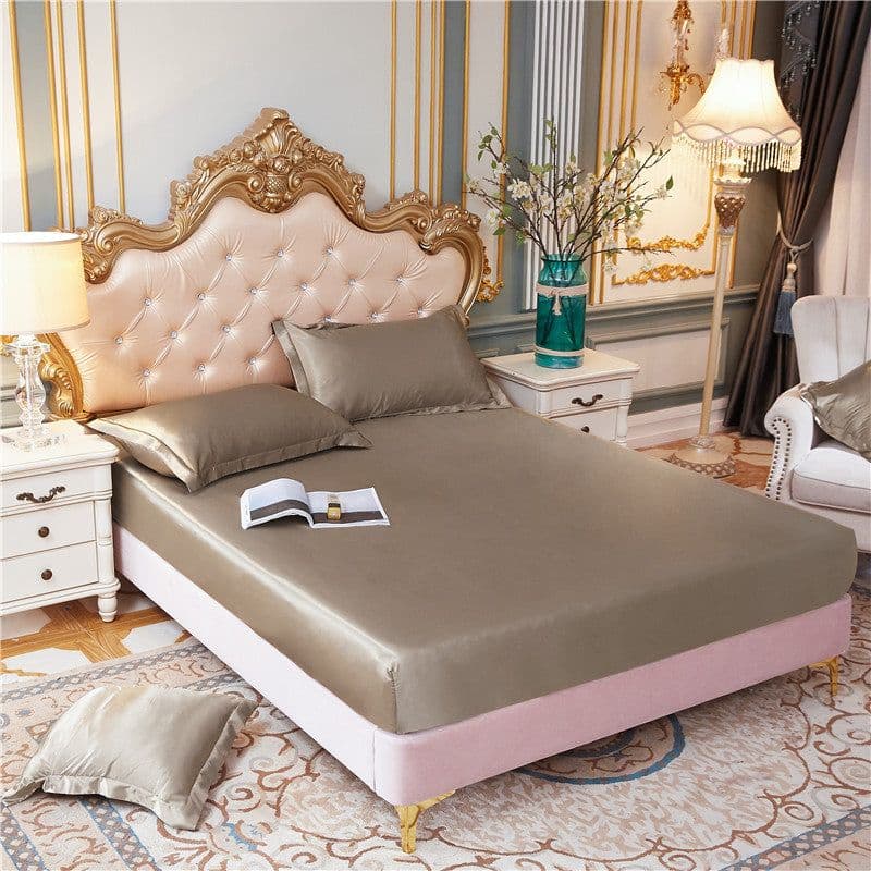 image-E-commerce cross-border silk bed sheet multi-size single bed sheet solid color bed sheet three-piece set of imitation silk smooth bed sheet