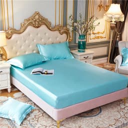 image-E-commerce cross-border silk bed sheet multi-size single bed sheet solid color bed sheet three-piece set of imitation silk smooth bed sheet
