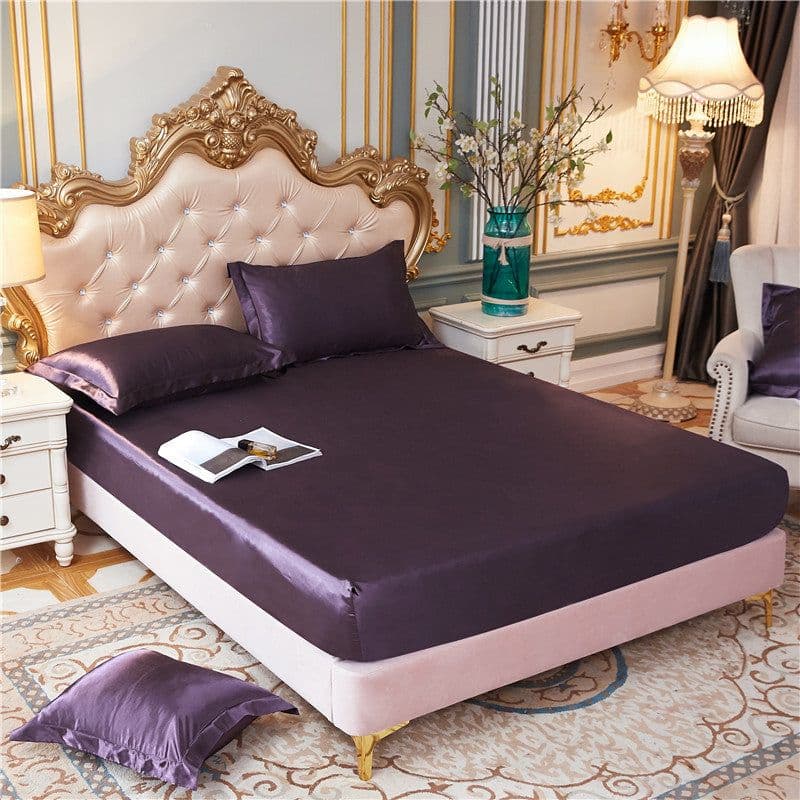 image-E-commerce cross-border silk bed sheet multi-size single bed sheet solid color bed sheet three-piece set of imitation silk smooth bed sheet