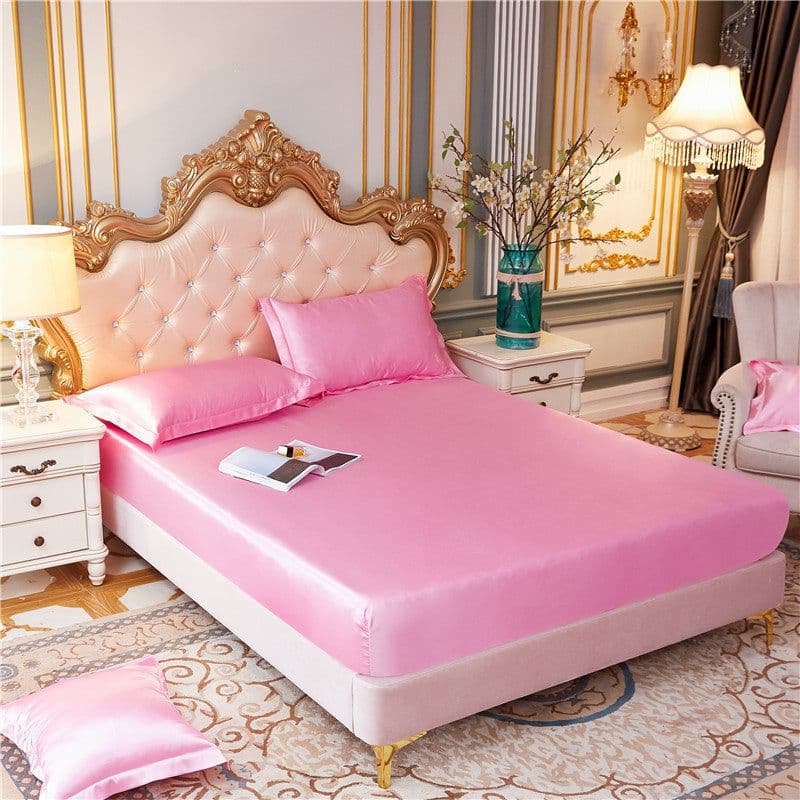 image-E-commerce cross-border silk bed sheet multi-size single bed sheet solid color bed sheet three-piece set of imitation silk smooth bed sheet