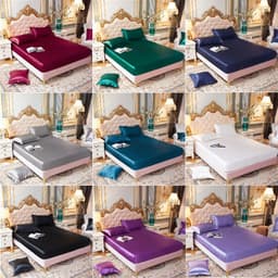 image-E-commerce cross-border silk bed sheet multi-size single bed sheet solid color bed sheet three-piece set of imitation silk smooth bed sheet