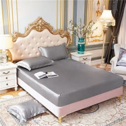 image-E-commerce cross-border silk bed sheet multi-size single bed sheet solid color bed sheet three-piece set of imitation silk smooth bed sheet