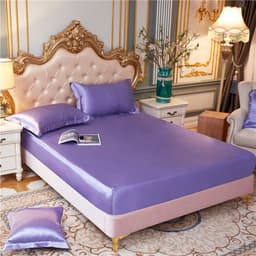 image-E-commerce cross-border silk bed sheet multi-size single bed sheet solid color bed sheet three-piece set of imitation silk smooth bed sheet