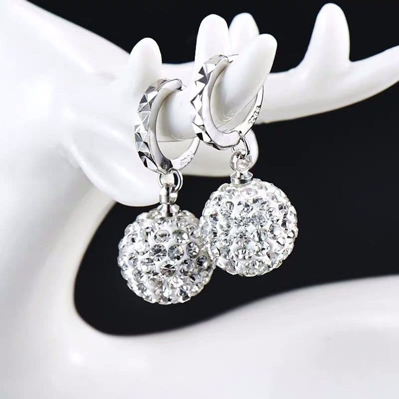 image-925 white fungus buckle diamond ball earrings temperament female Korean fashion student jewelry earrings simple diamond ball earrings