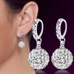 image-925 white fungus buckle diamond ball earrings temperament female Korean fashion student jewelry earrings simple diamond ball earrings