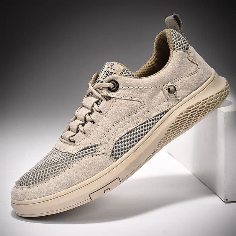 image-Leather shoes spring new Korean sports casual shoes soft leather trendy shoes breathable nubuck leather fashion low-top sneakers men's shoes