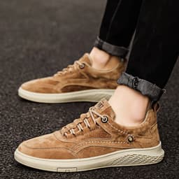 image-Leather shoes spring new Korean sports casual shoes soft leather trendy shoes breathable nubuck leather fashion low-top sneakers men's shoes