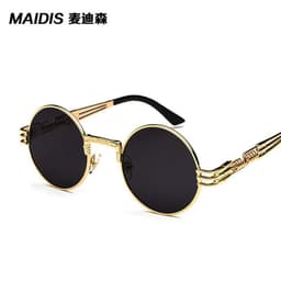 image-European and American personality steampunk sunglasses round frame trendy ladies sunglasses men's travel street shooting glasses E8010