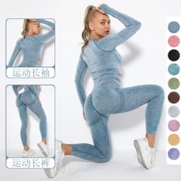 image-Spot! New cross-border quick-drying seamless washing yoga sports running long-sleeved trousers fitness suit women