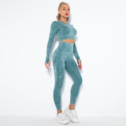image-Spot! New cross-border quick-drying seamless washing yoga sports running long-sleeved trousers fitness suit women