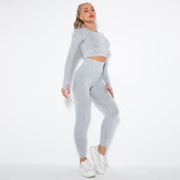 image-Spot! New cross-border quick-drying seamless washing yoga sports running long-sleeved trousers fitness suit women